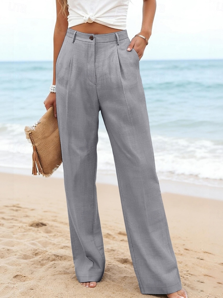 Damen Kunstbaumwollleinen Weites Bein Freizeithose Sommerhose Urlaub Streetwear Basic Volle Länge Mittlere Taillenlinie Einfach Tasche Atmungsaktivität Bequem Unelastisch Täglich Outdoor Urlaub Blau 2026 - $23.99 –P19