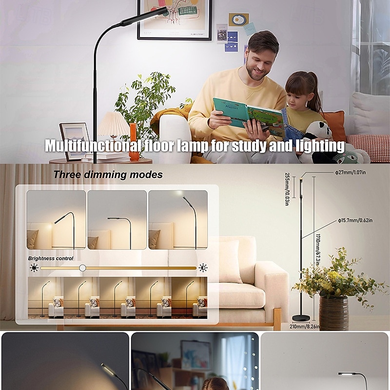 LED-leeslamp voor naast de bank, oogvriendelijke staande lamp met traploze dimfunctie, warm wit licht, afstandsbediening, moderne nachtlamp voor slaapkamer, woonkamer, kantoor of studeerkamer. 2026 - $61.99 –P7