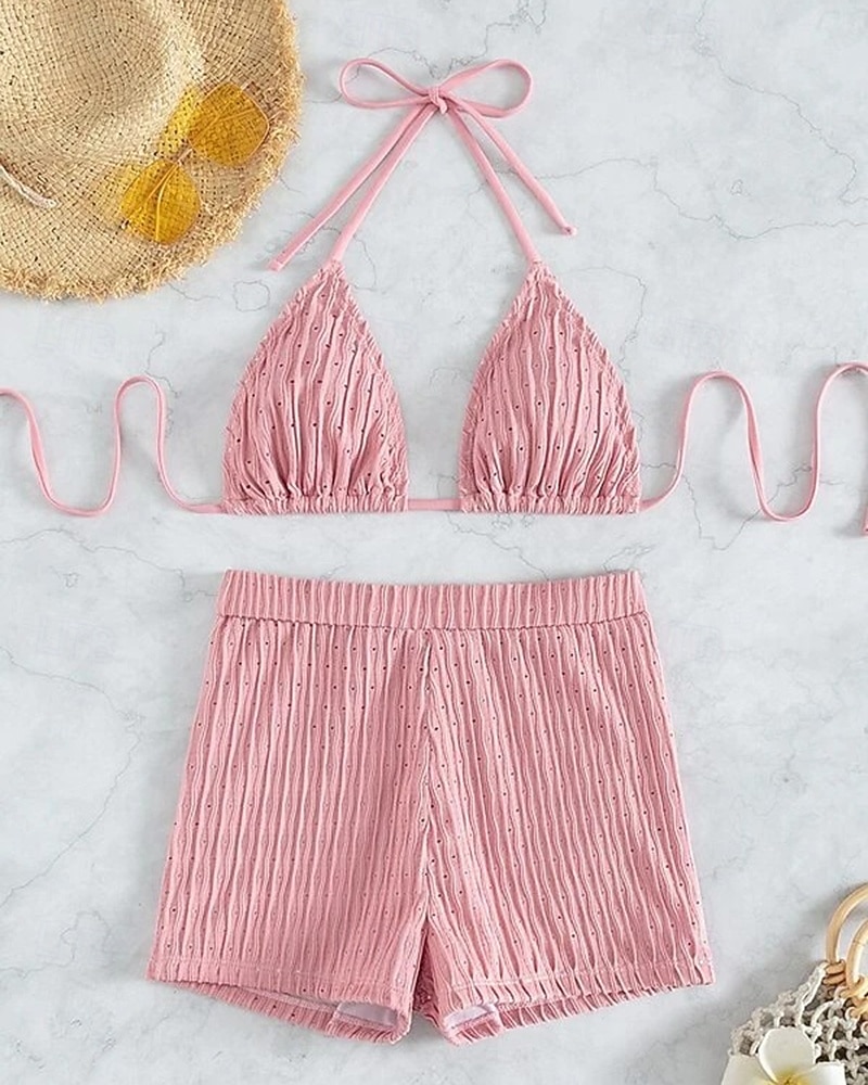 Dámské Bikinové sety 2 ks Plavky Jednobarevné Ochrana proti UV záření Elastický Bez rukávů Plavky Surfování Potápění Plavání Léto 2026 - $16.49 –P15