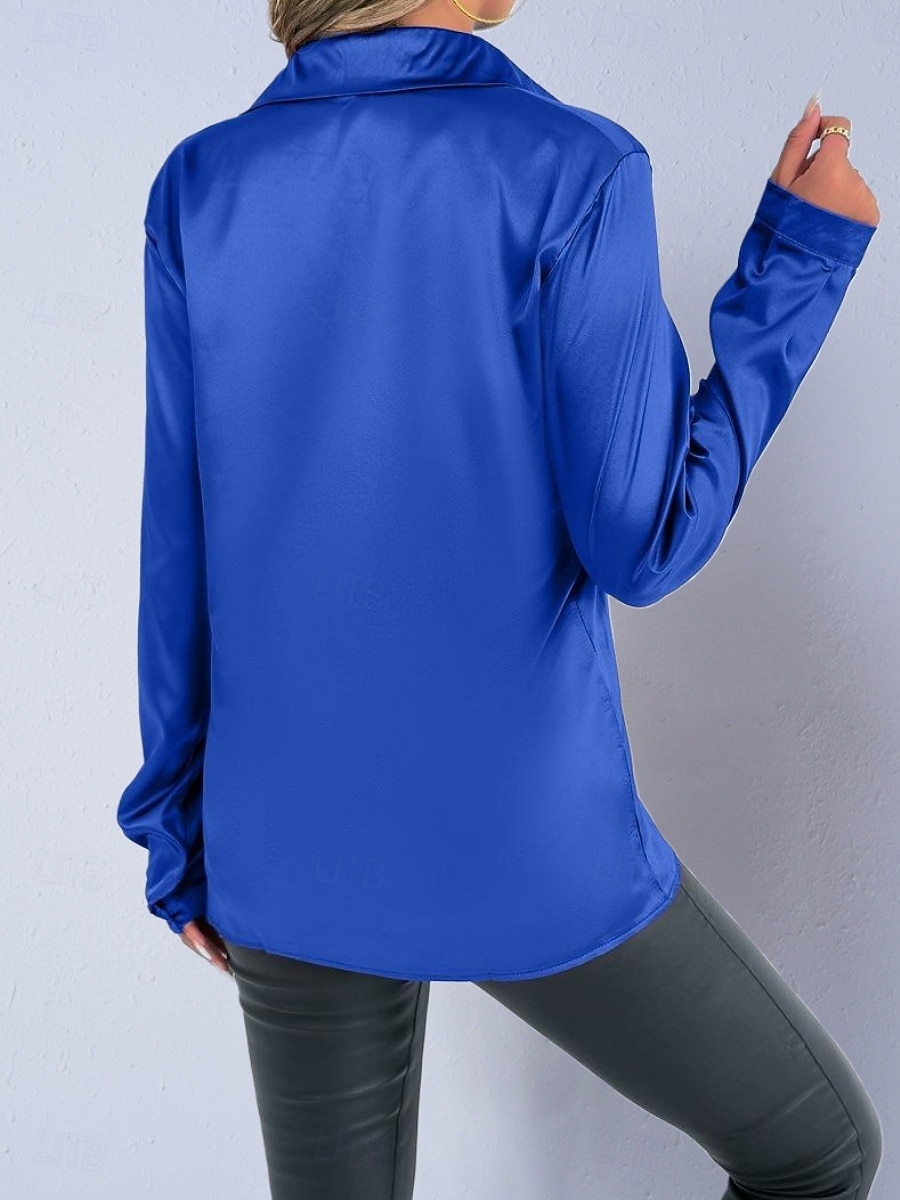 Per donna Camicia Camicia in raso Camicia casual Blusa Bottoni Semplice Elegante Essenziale Classico Manica Lunga Colletto a Camicia Top Regolari Quotidiano Ferie Uscire Nero Bianco Rosso Blu Reale del 2026 a $21.99 –P7