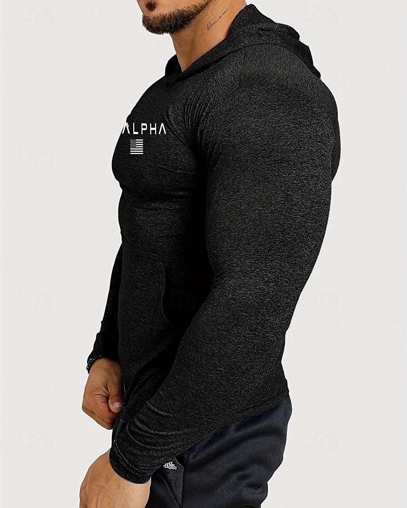 Voor heren Brief Hardloopshirt Compressieshirt Lente Herfst Lange mouw Sneldrogend Compressie Vochtregelerend Sportschooltraining Actieve training Oefening Zwart Grijs Sportkleding Sportkleding 2026 - $28.99 –P9