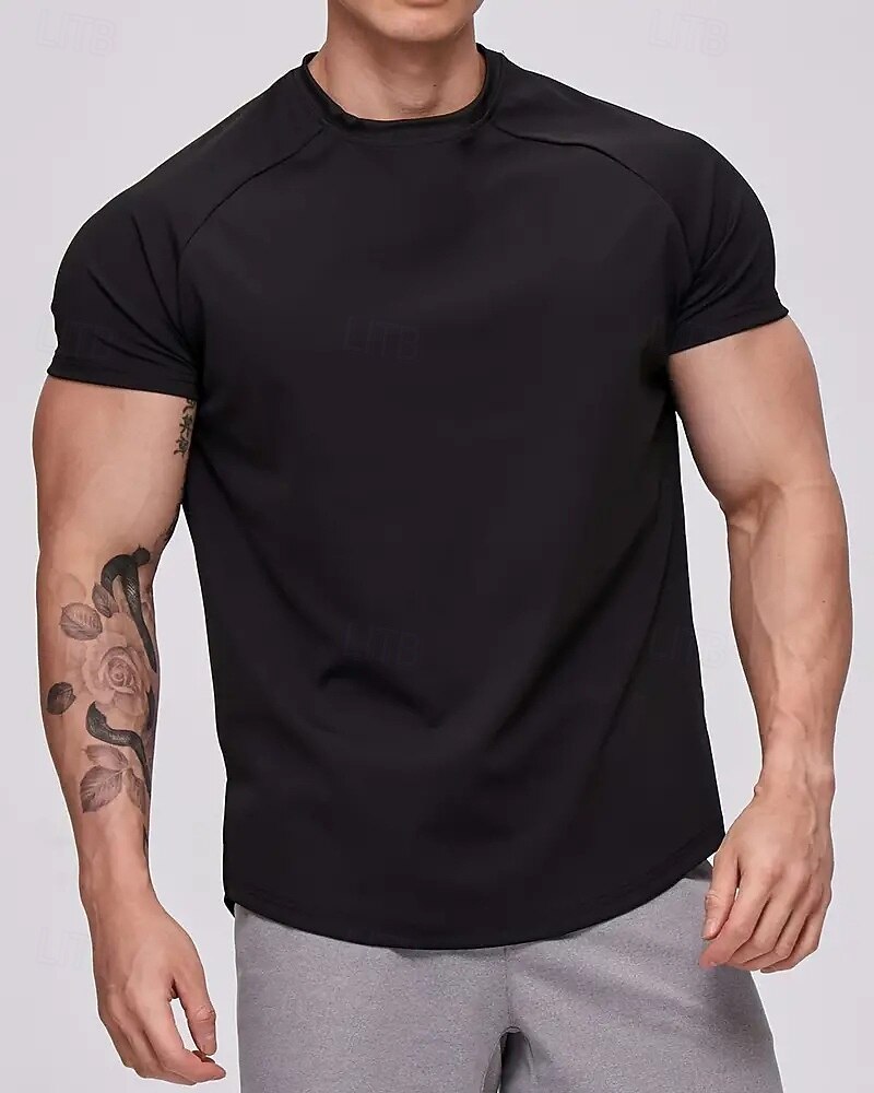 Ανδρικά Μονόχρωμο Tricou de Alergat Μπλούζα συμπίεσης Καλοκαίρι Άνοιξη Φθινόπωρο Κοντομάνικο Γρήγορο Στέγνωμα Συμπίεση Ύγρανση Γυμναστήριο προπόνηση Ενεργή εκπαίδευση Ασκηση Θαλασσί Μαύρο Μπεζ 2026 - $20.99 –P5