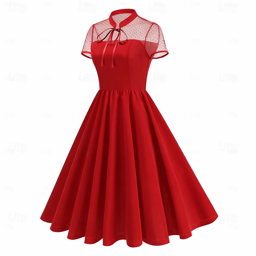 Années 1950 Rétro Vintage Midi Robe trapèze Robe Évasée Manches courtes Couleur Unie Ajusté & Évasé Balançoire Déguisement Femmes Carnaval Saint-Valentin Mascarade Vacances Tenue Quotidienne de 2026 ? $43.99 –P2