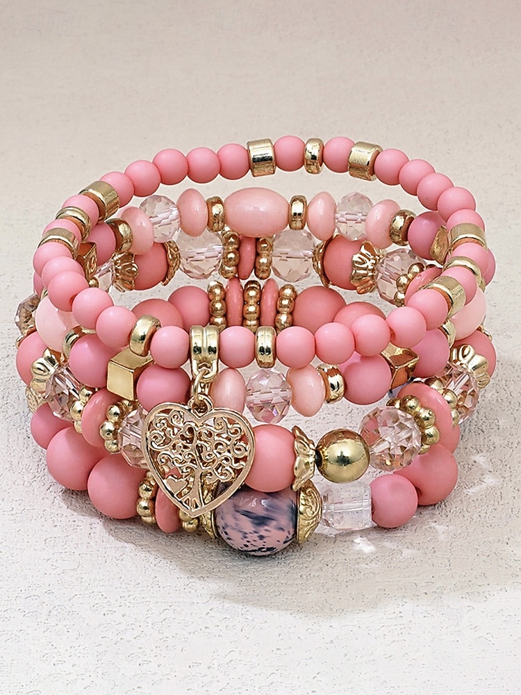 Γυναικείο σετ βραχιολιών από ακρυλικό και κράμα αλουμινίου σε στυλ boho – πολλά χρώματα, γούρι σε σχήμα καρδιάς, ιδανικό για την ημέρα του Αγίου Βαλεντίνου και για καθημερινή χρήση 2026 - $11.99 –P3