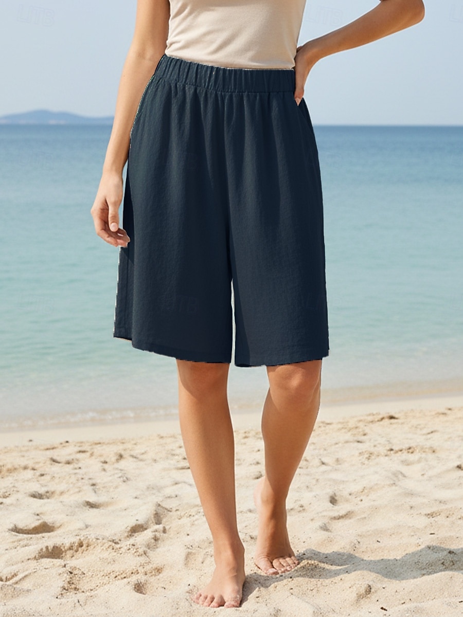 Dame Bukser med linfølelse Capri-bukser Shorts Sommershorts Ferie Grunnleggende Fritid Knelengde Middels midje عادي Elastisk midje Komfort Pustende Uelastisk Daglig utendørs Feriereise Svart Rød 2026 - $14.99 –P4