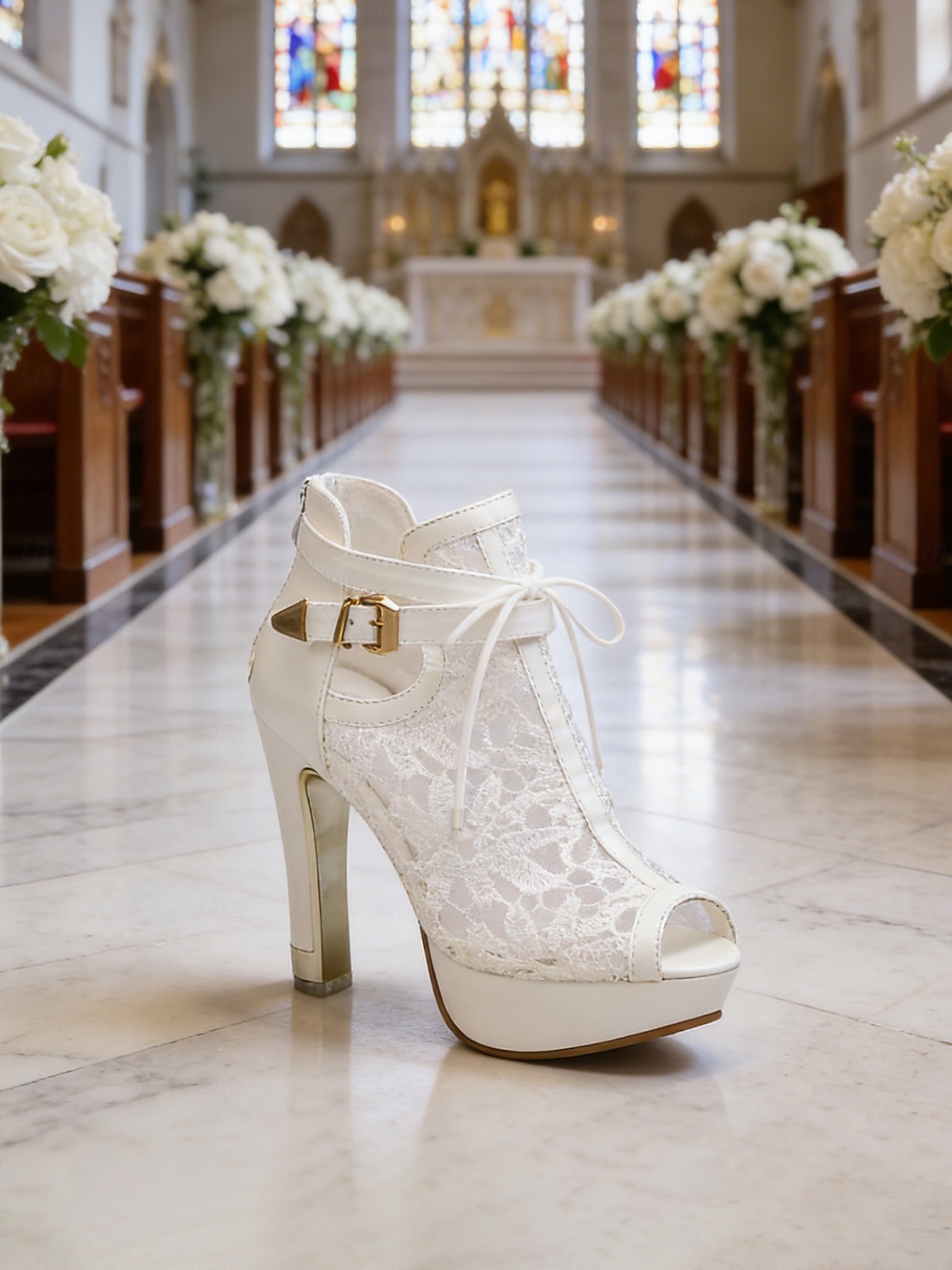 Women's White Lace Wedding Heels with Buckle Strap – Elegant Open-Toe Platform Shoes for Indoor Weddings and Special Occasions 2026 - $54.99 –P7