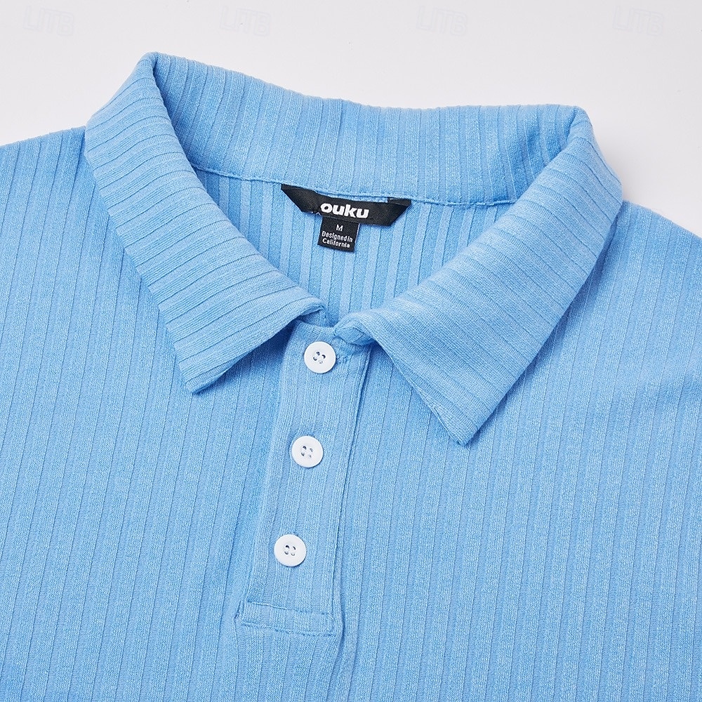 Bărbați Top din tricot cu coaste Texturat Casual Muncă Rever Guler polo cu nervuri Manșon scurt De Bază Modern Bloc Culoare Nasturi Tricotat Primavara vara Vară Slim Fit Alb Galben Vișiniu Bleumarin 2026 - $24.99 –P2