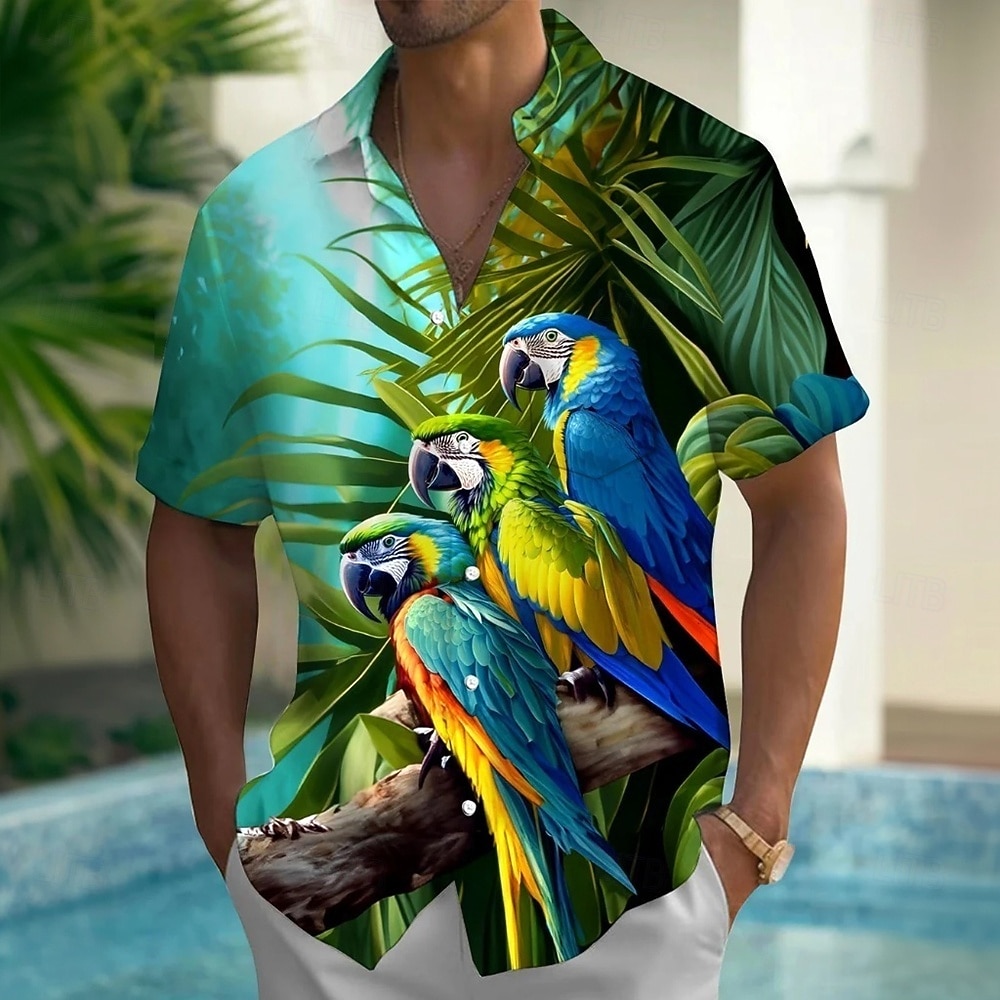 Homens Pássaro Papagaio Plantas Tropicais Camisa havaiana camisa de botão Camiseta Aloha Manga Curta Havaiana Casual Férias Verão Primavera Aberto para a Lateral Impressão 3D camisas de colarinho Um de 2026 por $25.99 –P1