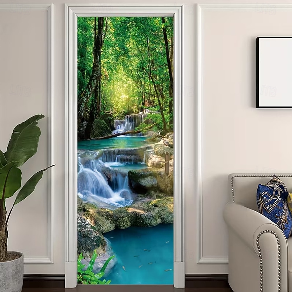 Tenda da ingresso con vista realistica della natura, da appendere alla parete per l'ingresso del portico, con banner per porta da giardino giapponese in 3D, scena con cascata e laghetto koi. del 2026 a $17.99 –P11