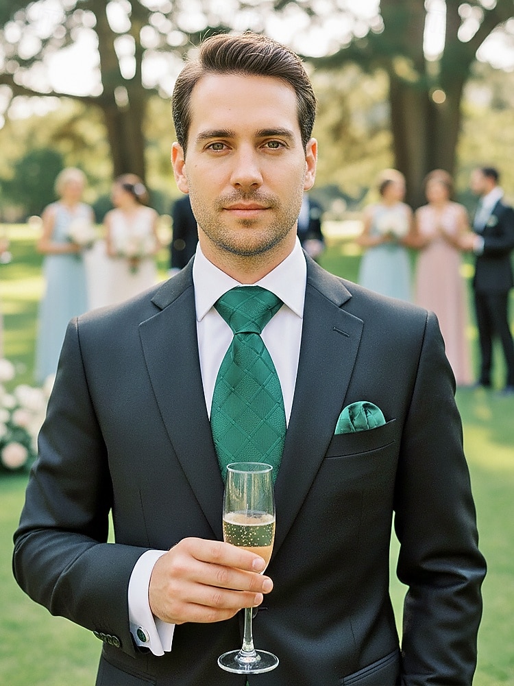 Набор мужских галстуков, нагрудных платков и запонок, полиэстер, разноцветные, для торжественных случаев, жениха, свадьбы, Дня святого Валентина, деловых мероприятий. 2026 - MXN $275.35 –P1