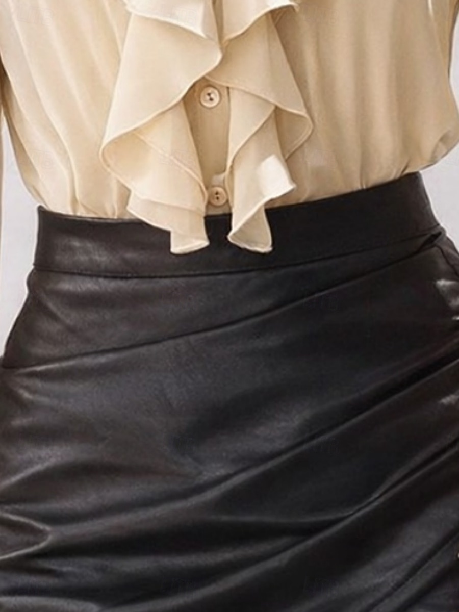 Femmes Chemise Décontractée Chemise Boutonnée Chemisier A Volants Couleur Unie Élégant Occasionnel manche longue Col en V Hauts Réguliers Quotidien Extérieur Fête Abricot Printemps Automne de 2026 ? $34.99 –P3