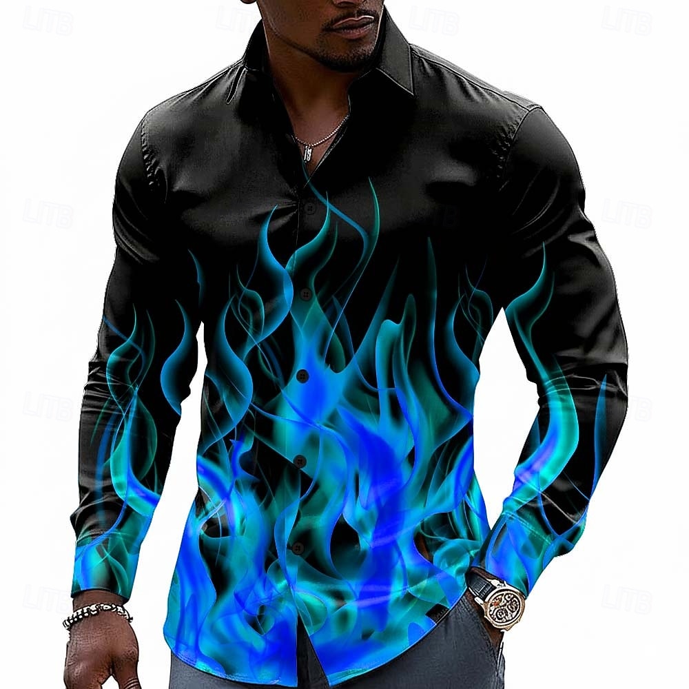 Hombre de impresión en 3D Fuego Resplandor de neón Camisa Abotonar la camisa Camisa de vestir informal Manga Larga Moda informal Ropa de calle Vacaciones Primavera Otoño Cuello Vuelto Impresión 3D 2026 - $27.99 –P3