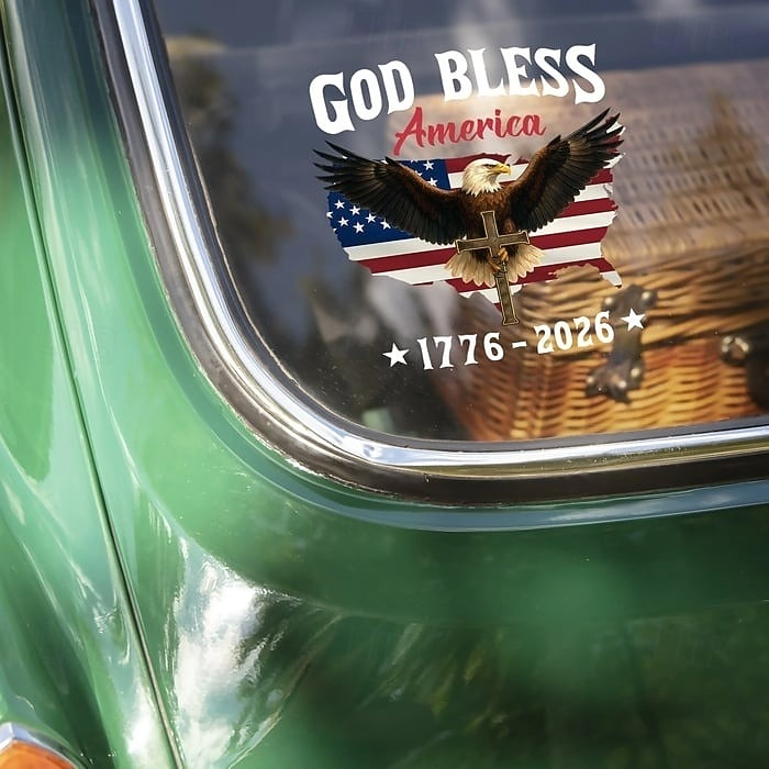 Patriottische autoraamsticker ter ere van het 250-jarig jubileum van de VS: God zegene Amerika, adelaar 1776-2026, jubileumstickers met adelaar, stickers met de Amerikaanse onafhankelijkheidsvlag, duurzame vinylstickers voor autoruiten 2026 - $9.99 –P2