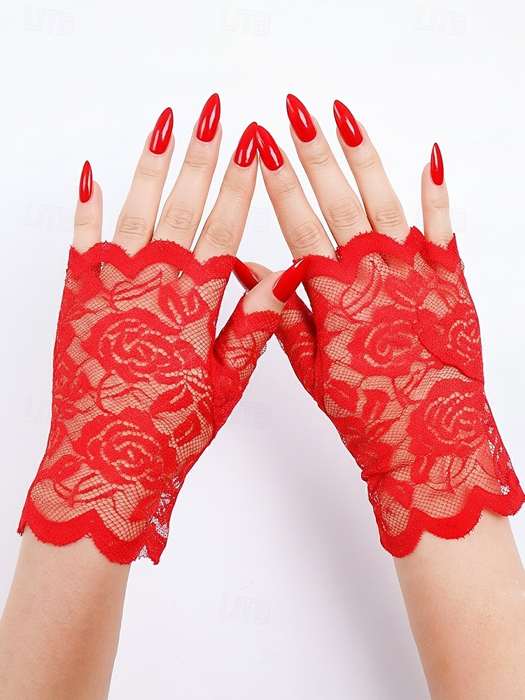 Luvas femininas de renda, confeccionadas em renda de poliéster, disponíveis em diversas cores, perfeitas para casamentos, festas e ocasiões especiais. de 2026 por CLP $7717 –P9