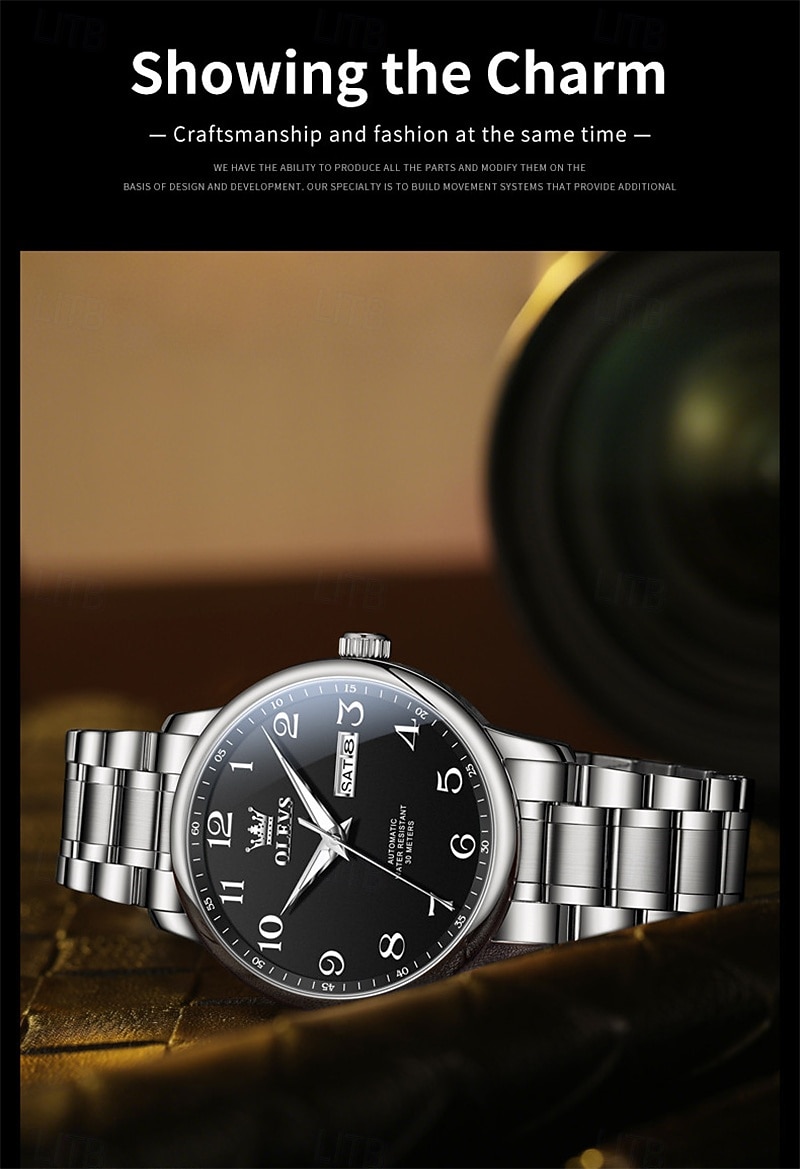 New Olevs Men'S Business Watch With Luminous Calendar, Week Display, Fully Automatic Mechanical Movement, Casual And Fashionable Digital Watch, Water-Resistant, Sporty Wristwatch 2026 - $95.99 –P10