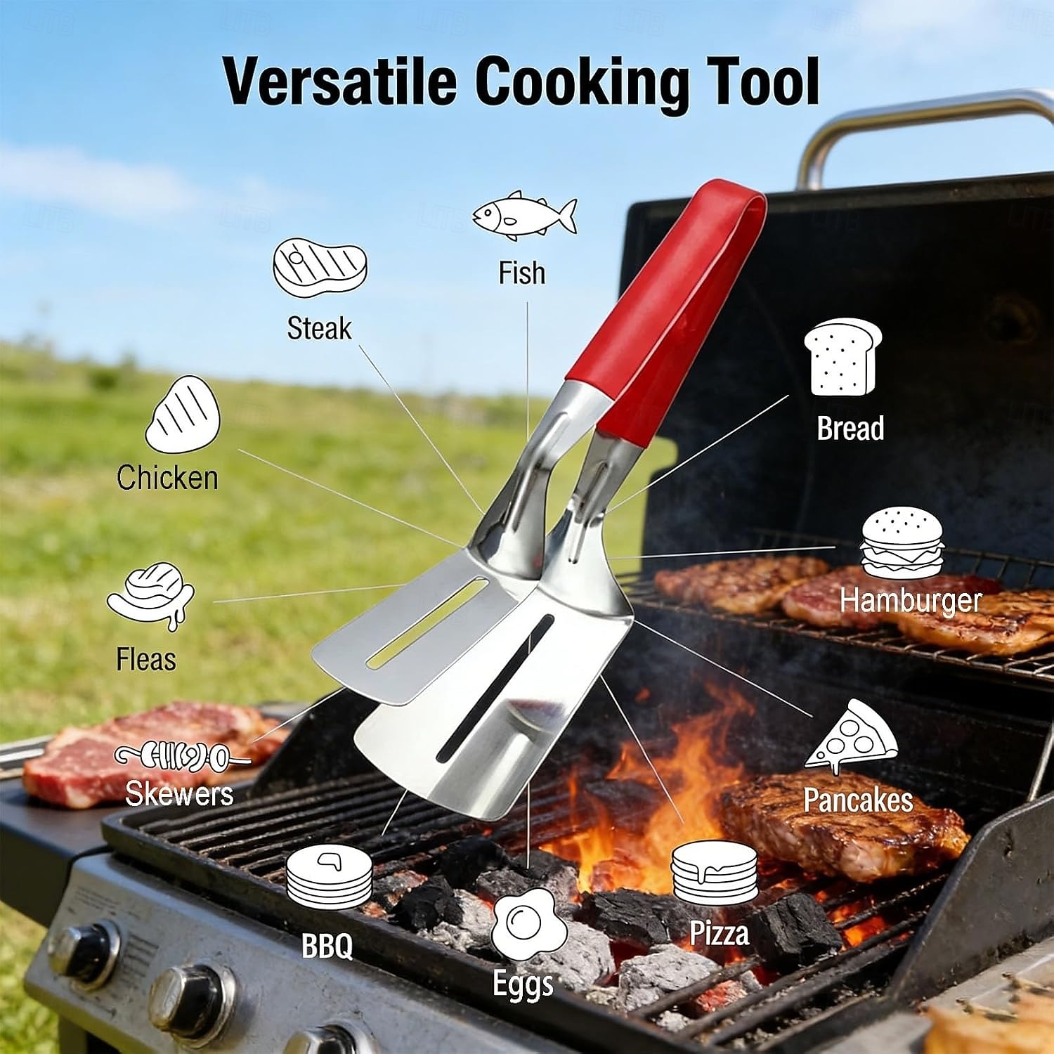 2pcs Stainless Steel Barbecue Clip, Fish Frying Spatula with Anti-Slip Comfortable Grip, Suitable for Flipping Fish, Eggs, Pizza, Steak, and Fries, Ideal for Home and Restaurant, Outdoor Barbecue Use 2026 - $19.99 –P4