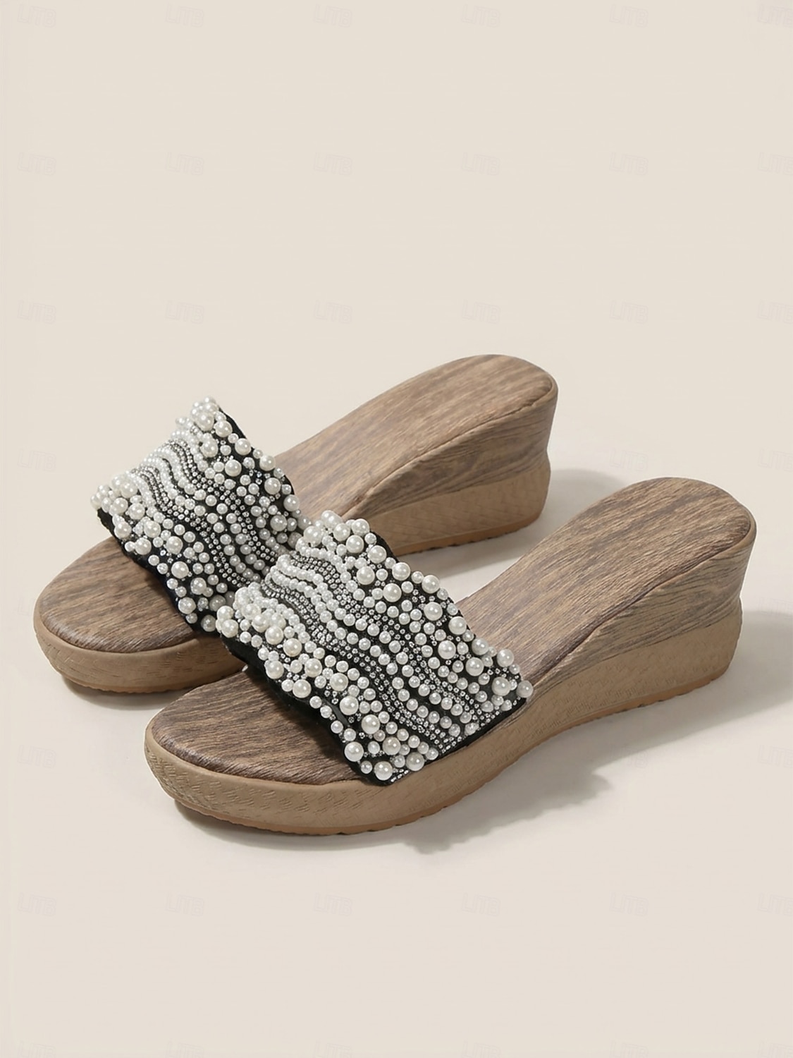 dámská černá &Sandály na platformě s korálky ve slonovinové barvě, boho elegantní boty s tlustou podrážkou pro hosty na plážové svatbě &dovolená u moře 2026 - $29.99 –P6