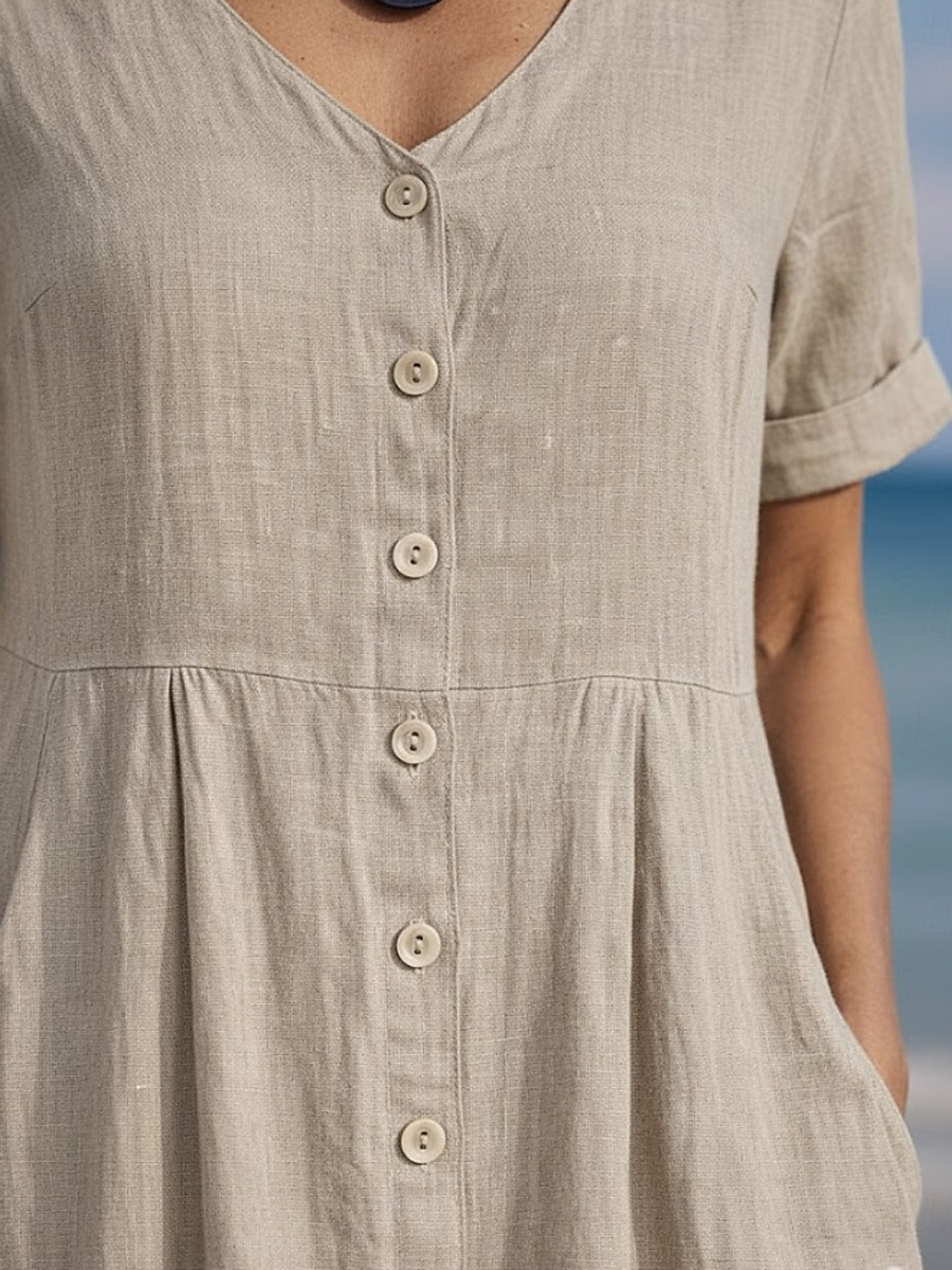 Damskie Sukienka midi Sztuczna bawełna len Sukienka A line Codzienny Codzienny Regularny Równina Krótki rękaw W serek Niebieski Czarny Biały Wino Lato Wiosna 2026 - $31.99 –P13