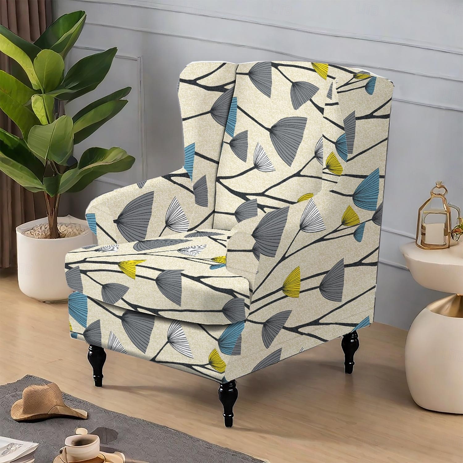 Wingback Chair Cover Floral Striped Geometric Printed Polyester Slipcover Full Cover Modern Foldable Korean Style Chair Protector Seat Cover Armchair Cover 2026 - $46.99 –P5