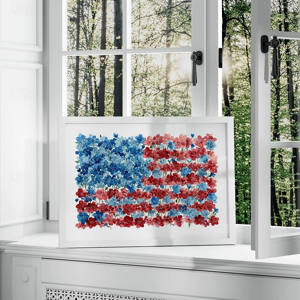 Impresión rústica floral de la bandera estadounidense - arte de pared patriótico en acuarela decoración de granja Cottagecore pintura botánica festiva 2026 - $12.99 –P1