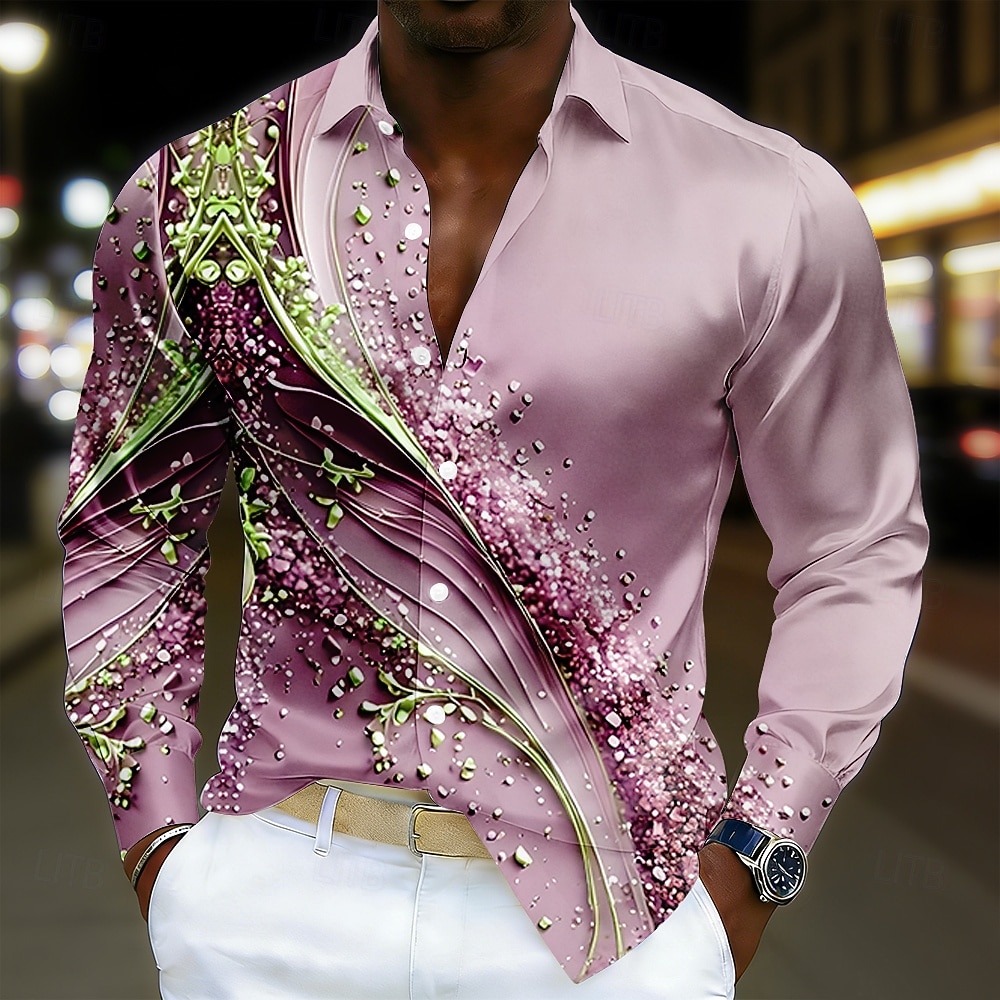 Herren Geometrisch Wellen Abstrakte Kunst Hemd Satinhemd Lässiges Hemd Langarm Modisch lässig Urlaub Alltagskleidung Sommer Frühling Umlegekragen 3D-Druck Hemden mit Knopfleiste Blau Rosa Purpur Grün 2026 - $29.99 –P4