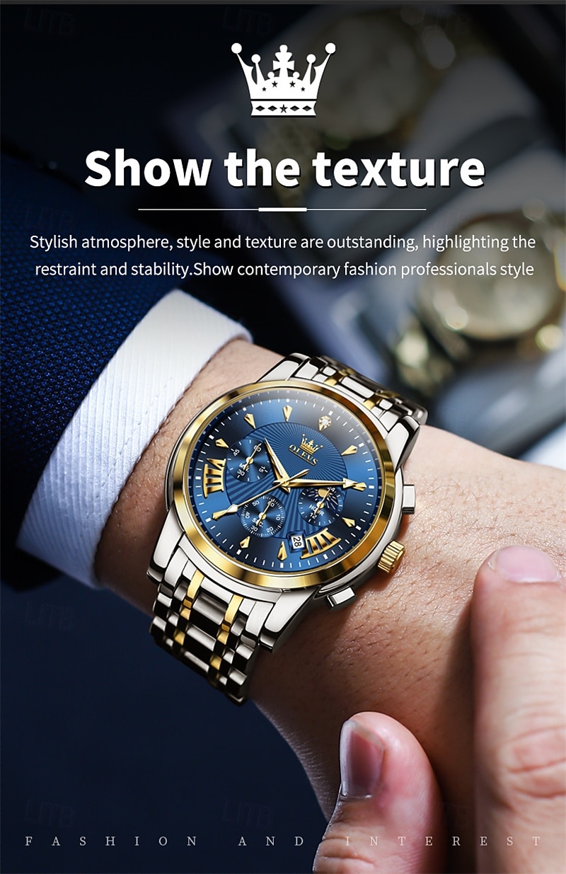 Nuovo orologio da uomo business del marchio olevs con calendario luminoso, fasi lunari, cronometro, orologio al quarzo multifunzionale e alla moda, orologio da polso da uomo casual, resistente del 2026 a $39.99 –P18