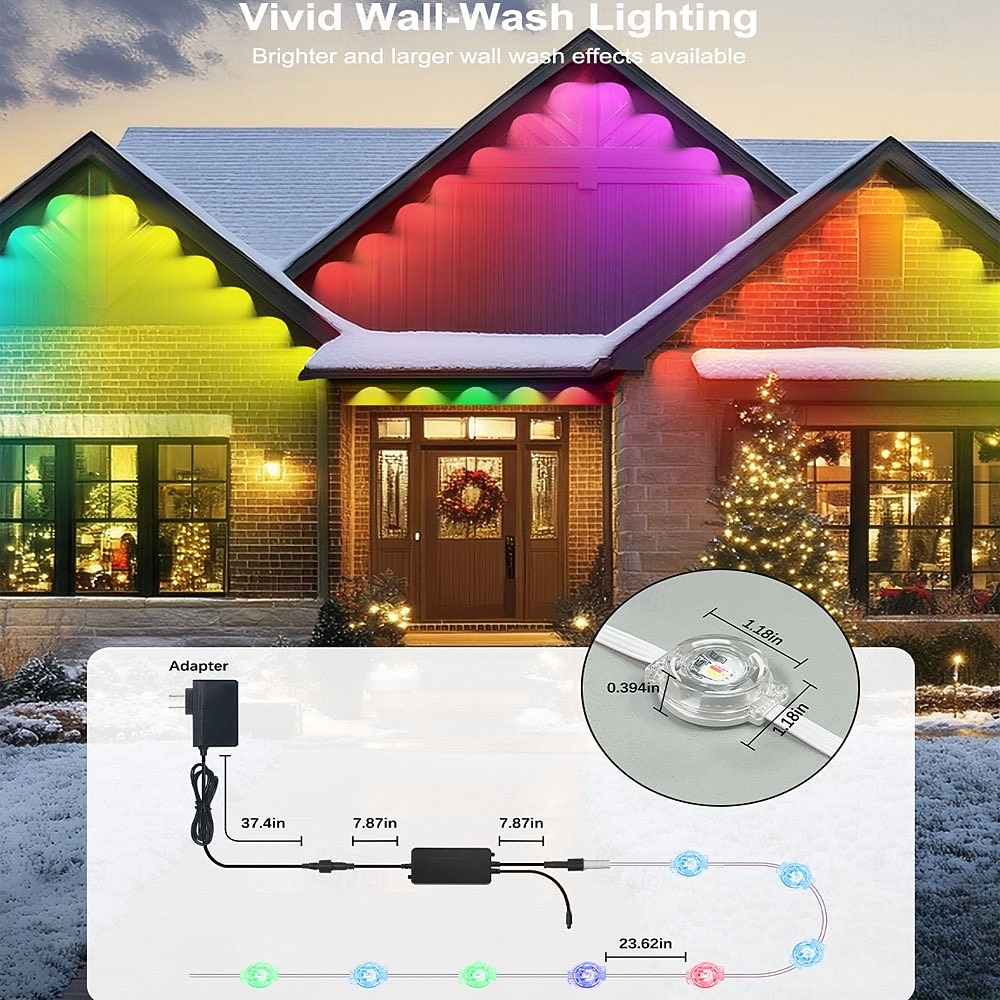 2026年 恒久的な屋外ライト、アプリとリモコン付きの RGB スマート屋外軒先ライト、時間指定の音楽同期 IP67 防水 LED 軒先ライト、パーティー、ハロウィン、クリスマス、屋上、庭に最適  コレクション – $46.99 –P4
