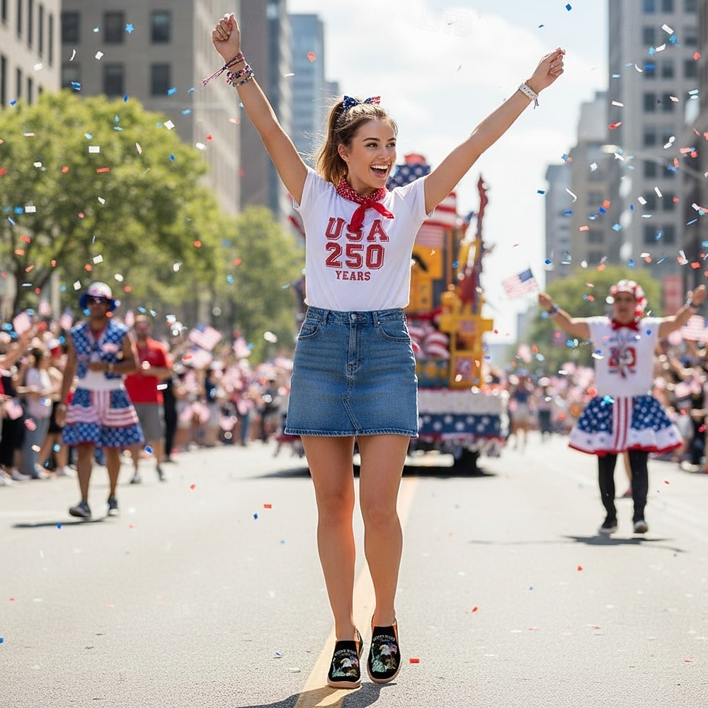Verenigde Staten 250e Jubileum Dames USA Gedrukte Brede Slip-On Schoenen – Lichtgewicht Wandelschoenen Patriottische Stedelijke Casual Stijl voor Straatmode Festivals Reizen  Dagelijks Gebruik 2026 - $59.99 –P7