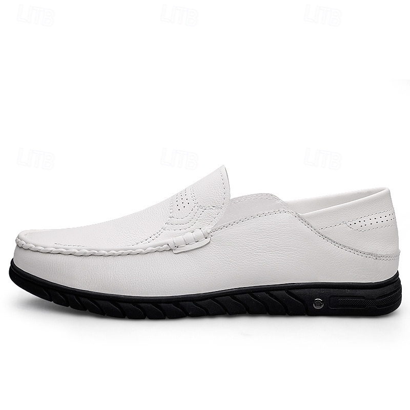 Men's White Moccasin Shoes, Genuine Faux Leather, Breathable Design, Classic Style, Comfortable for Casual Wear 2026 - $69.99 –P7