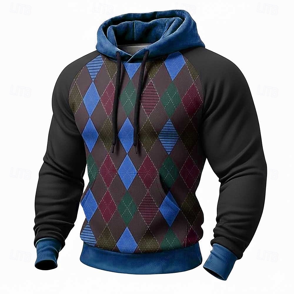 Ανδρικά Γεωμετρικό Καρό Φούτερ με Κουκούλα Πουλόβερ Μοντέρνα Καθημερινά Μακρυμάνικο Στρογγυλή Ψηλή Λαιμόκοψη Σπίτι Streetwear Πάρτι Θαλασσί Καφέ Πράσινο του τριφυλλιού Κορδόνι Φθινόπωρο Χειμώνας 2026 - $28.99 –P2