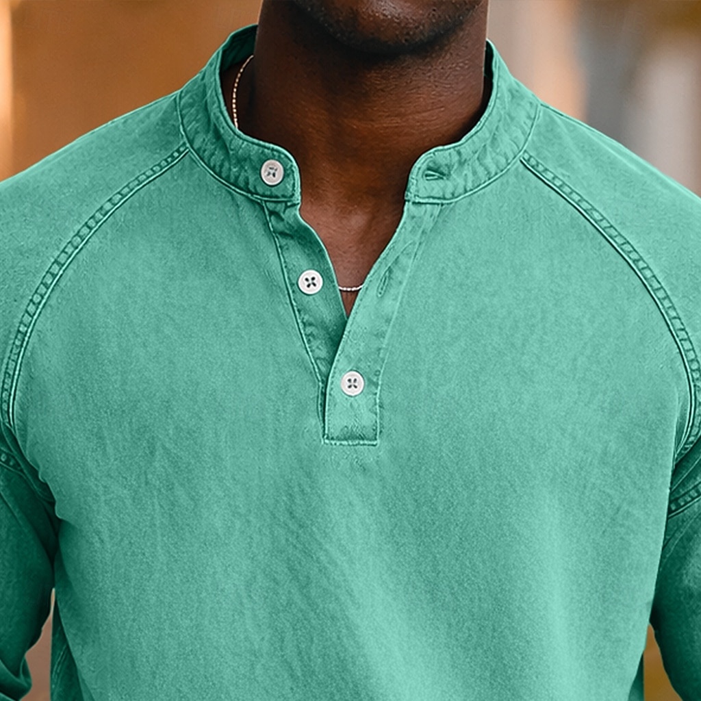 SoftFade™ Pánské Tričko Henley košile 100% Bavlna Kyselé praní Tričko Krátký rukáv Jednoduché Solidní Vintage Streetwear Příležitostné Barvené Prané Raglánové rukávy Postavený límec Henley Ulice 2026 - $31.99 –P4