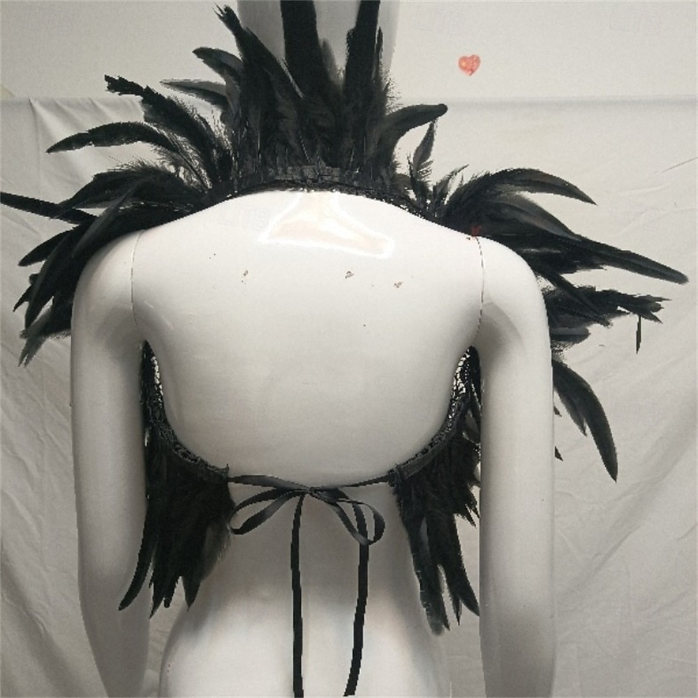 Carnaval 2026 Rio Carnaval Szamba Kiegészítők női fekete tollas vállkendő csipke applikációval Brazíliai Fesztivál Előadói Jelmez 2026 - $15.49 –P3