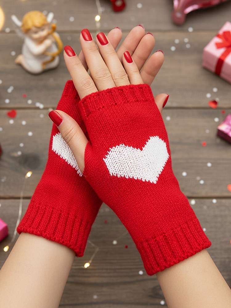 Naisten neulotut kynsikkäät sydänkuviolla, useita värejä, sopivat täydellisesti ystävänpäivään ja syksyn/talven arkikäyttöön 2026 - $9.99 –P1