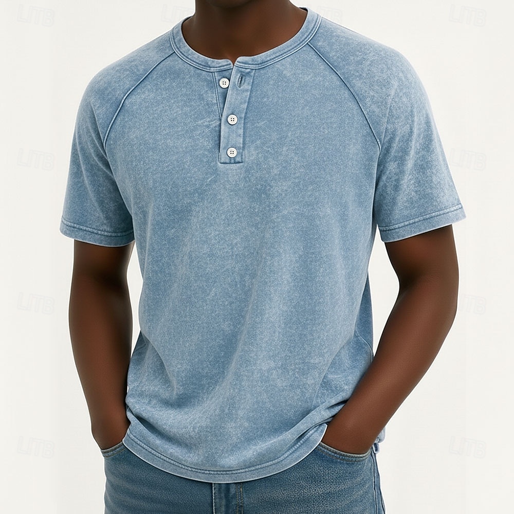 Homens Camisetas Top Henley Camiseta de algodão Camisa lavada Manga Curta Côr Sólida Tecido Cor Única Vintage Designer Casual Desaparecido Botões Henley Casual Diário Ao ar livre Verão Primavera de 2026 por $20.99 –P3
