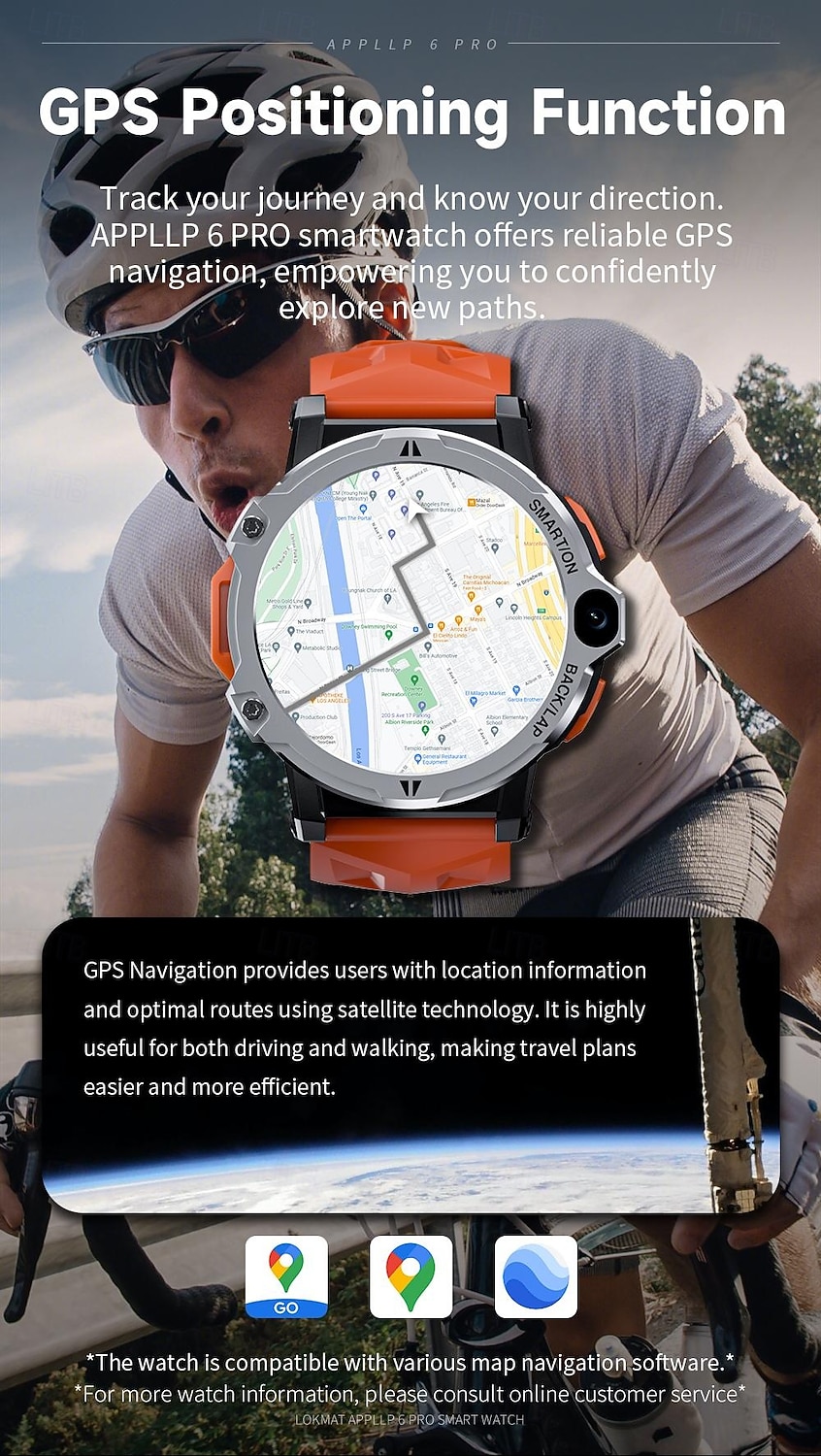 Relógio inteligente Lokmat Appllp 6 Pro de 1,54 polegadas com 4G LTE, pedômetro, lembrete de chamadas, monitor de sono, compatível com Android e iOS, unissex, GPS, chamadas em modo mãos-livres, controle de mídia, IPX-4, 51 mm. de 2026 por $149.99 –P11