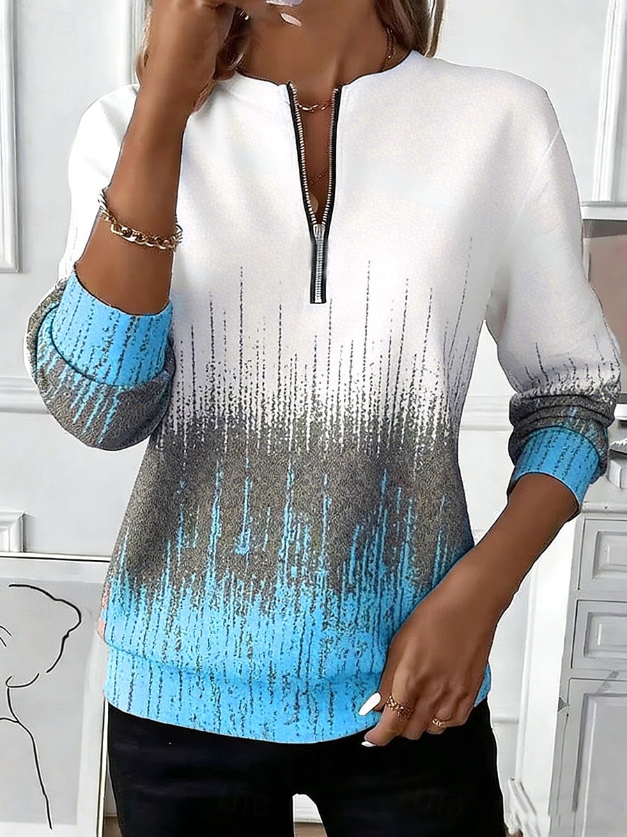 Women's Zip Up Sweatshirts Zipper Print Graphic Geometric Fashion Casual Long Sleeve Round Neck Regular Tops Street Dailywear Blue Pink Green Summer Spring Fall 2026 - $27.99 –P3