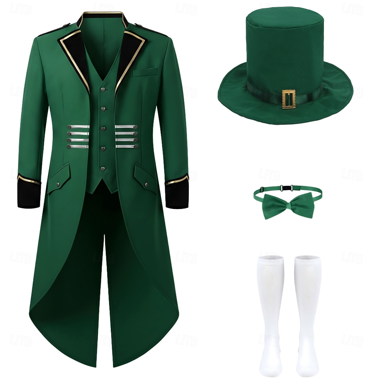 St. Patrick 2026 Leprechaun Irish Carnival Fancy Costume Tailcoat Medieval Adults' Men's Carnival Saint Patrick's Day Party Easy Carnival Costume Dress Up 2026 - $66.99 –P1