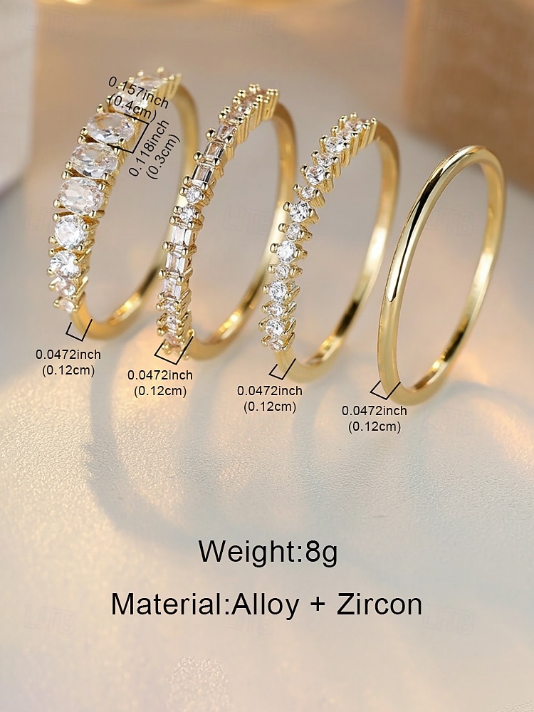 Damesringenset van legering, met banden bezet met zirkonia in goud- en zilverkleur, elegante minimalistische stijl, perfect voor bruiden, bruiloften, verlovingen en dagelijks gebruik. 2026 - $9.99 –P10