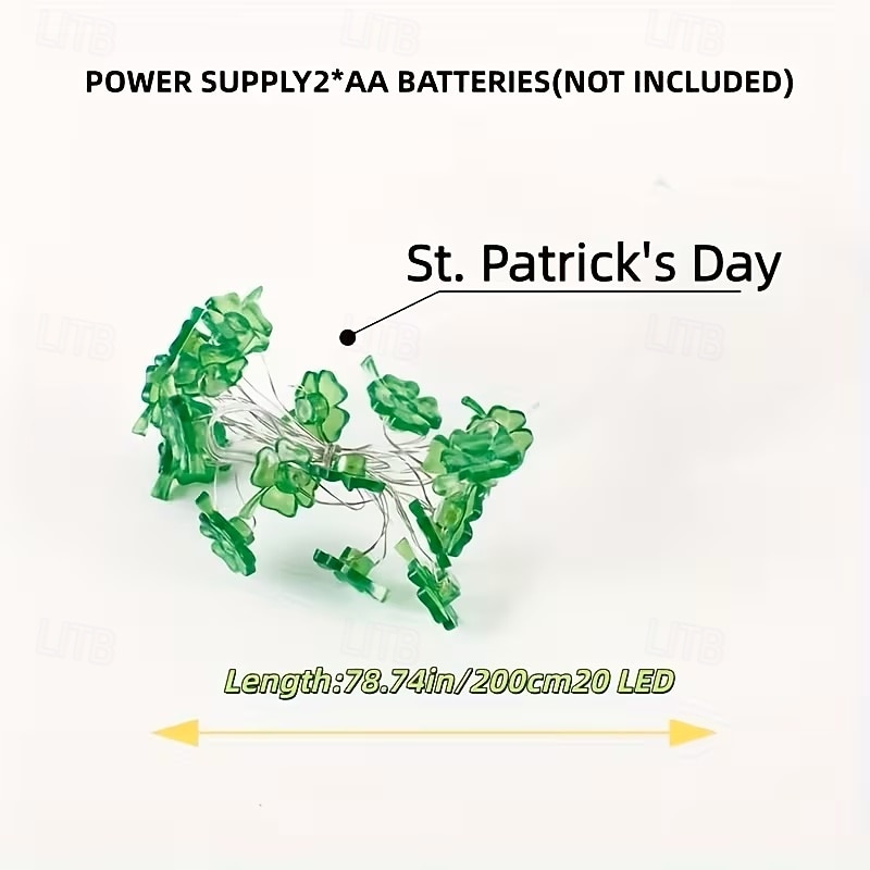 2026年 2m 20LED 四つ葉のクローバーストリングライト 電池式 フェアリーライト 聖パトリックの日のライト 緑のクローバー パーティー 寝室 壁 窓 イースター 聖パトリックの飾り 暖かい光  コレクション – $10.99 –P8