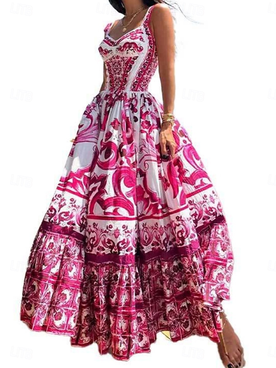 Dames Maxi-jurk strand jurk Casual jurk Bloemetjesjurk Elegant Modieus Modern Buiten Vakantie Uitgaan Normale pasvorm Bloemig Mouwloos hihnat V-hals Paars Rode roos Zomer Lente 2026 - $24.99 –P2
