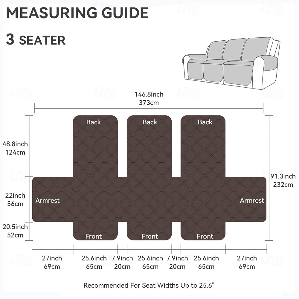 100% voděodolný prošívaný potah na polohovací pohovku pro 3 osoby, 1 kus, pratelný potah na polohovací pohovku, protiskluzový chránič nábytku s elastickými popruhy a kapsou pro psy, domácí mazlíčky, čokoláda 2026 - $95.99 –P1