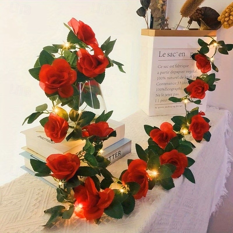 Umělé květinové, zelené a vinné révy pohádkové řetězové světýlka 2m 20LED simulované růžové světýlka na svatbu, Valentýn, domov, balkon, zahradu, oblouky, sváteční, párty dekorace 2026 - $14.49 –P4