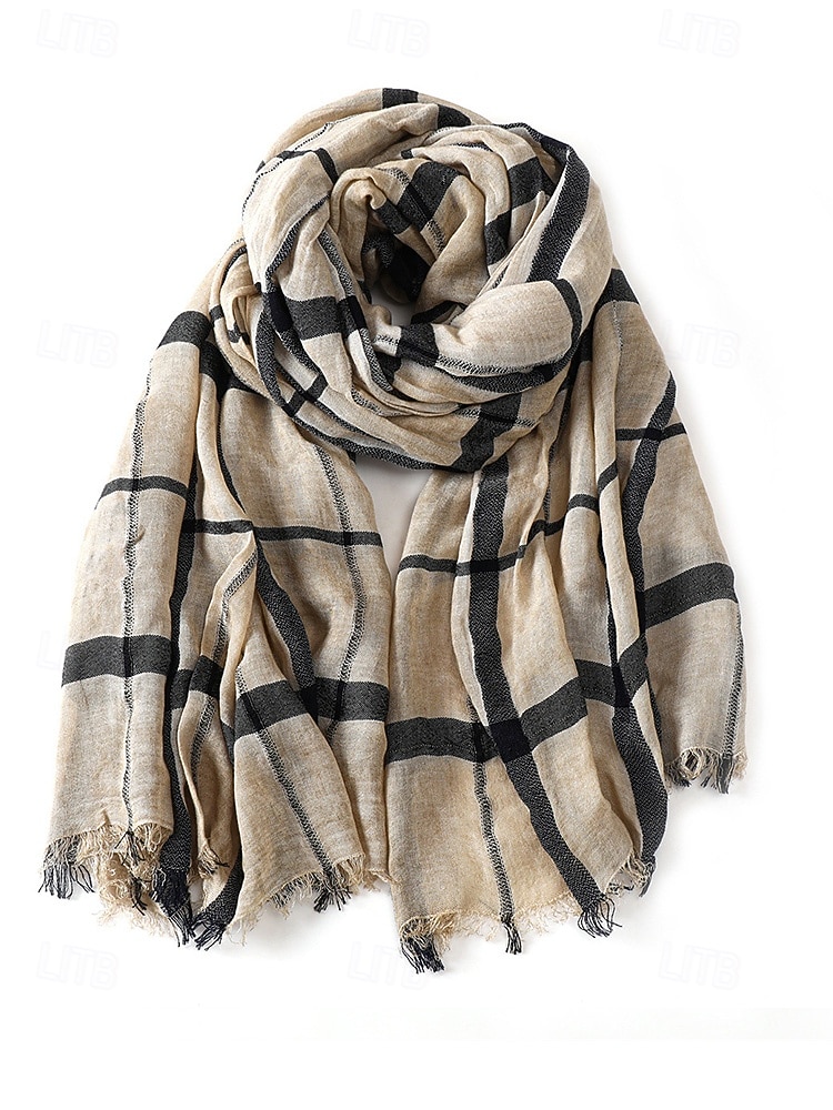 sciarpa a quadri in cotone e lino da uomo – vari colori, leggera e traspirante – perfetta per l'uso quotidiano casual del 2026 a $14.99 –P4