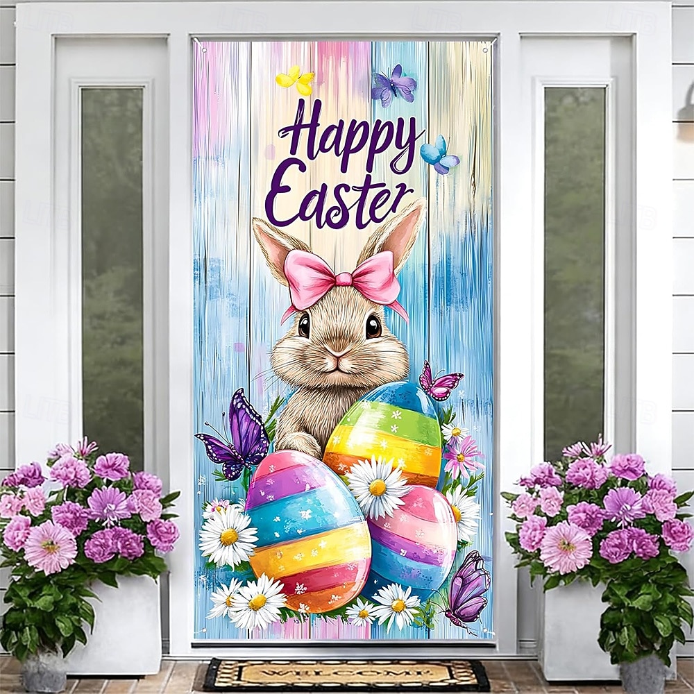 Пасхальный дверной баннер, счастливый пасхальный кролик, разноцветное яйцо, бабочка, подсолнух, весенняя вывеска для крыльца, настенный гобелен, декор для дома. 2026 - $17.99 –P8