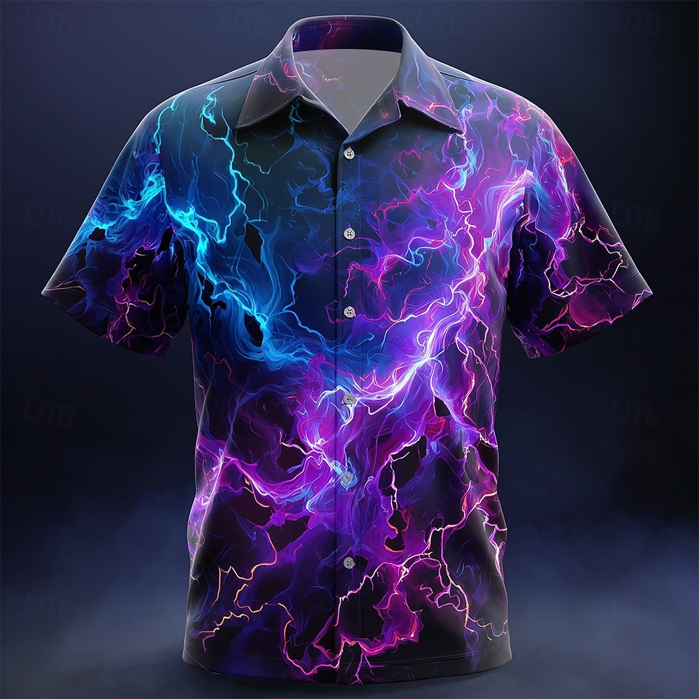 Hombre Relámpago Fuego Resplandor de neón Camisa Abotonar la camisa Manga Corta Moda informal Ropa de calle Vacaciones Verano Primavera Cuello Vuelto Impresión 3D camisas con cuello Negro 1 Negro 2026 - $25.99 –P1