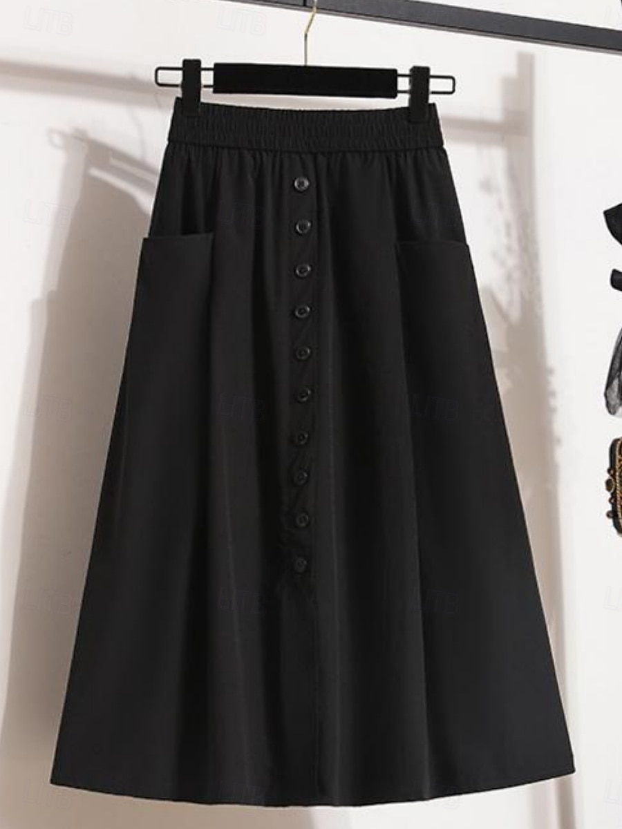 Női Divat Alkalmi Midi Magas derék Szoknyák Sima Zseb Nyúlós Napi Utca Fekete Khakizöld Tavasz Poliészter 2026 - $39.99 –P1