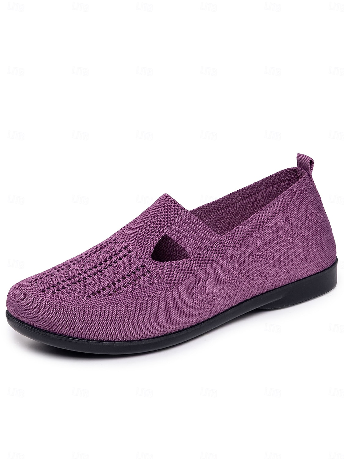 Paarse, ademende gebreide ballerina's voor dames met een brede pasvorm – lichtgewicht, elastische instapschoenen, minimalistische casual stijl voor wandelen, werk, reizen en dagelijks comfort. 2026 - $24.99 –P1