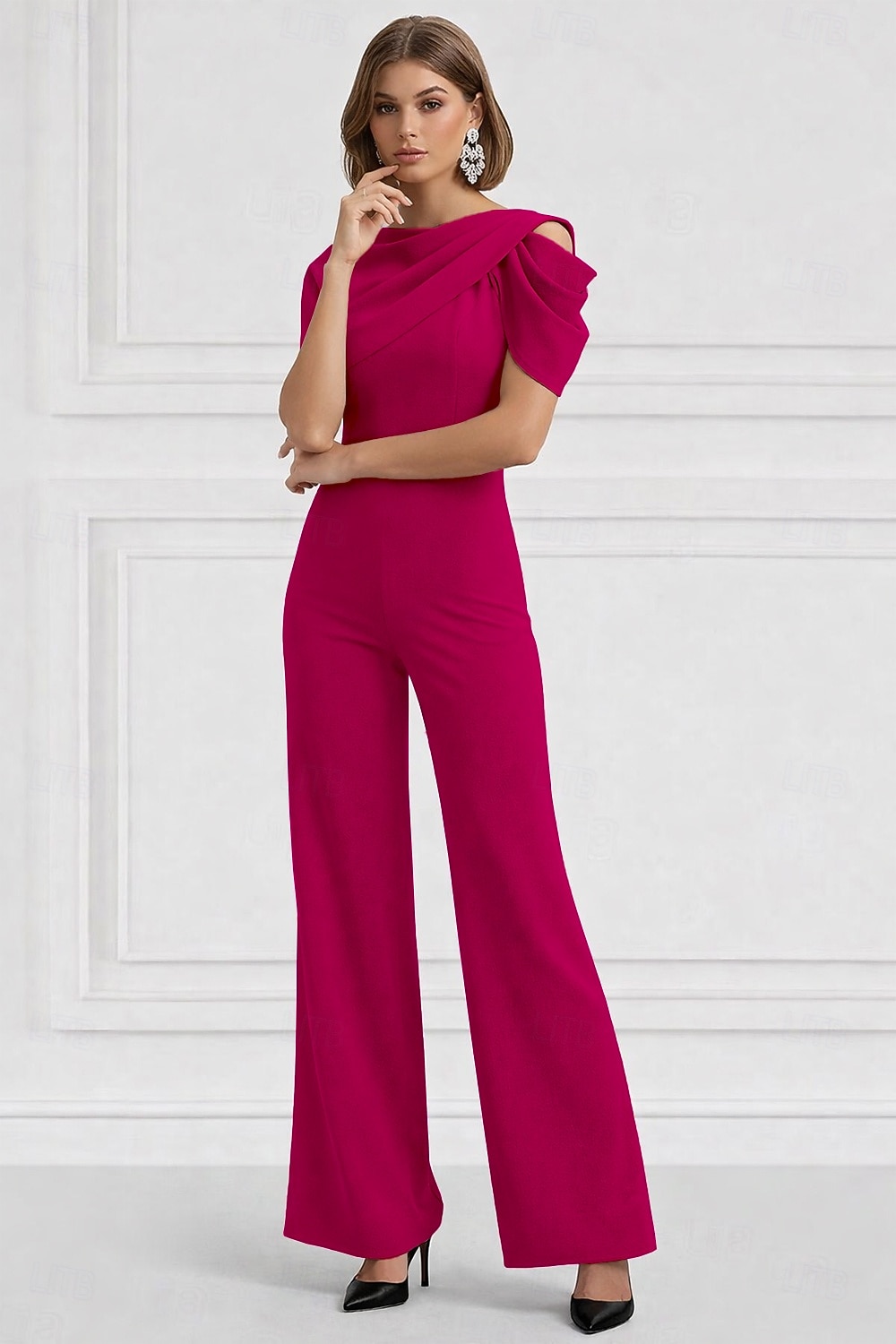 Overalls Bodenlang Brautmutterkleid Kurzarm Rundhalsausschnitt Elegant Einfach Formell Hochzeitsgast Familientreffen Stretchstoff mit Einfarbig 2026 - $153.99 –P9