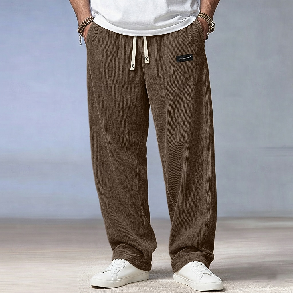 Hombre Pantalones Pantalones de Pana Pantalones anchos Pantalones casuales Cintura elástica Pierna recta Color sólido Comodidad Cómodo Longitud total Casual Diario Exterior Vacaciones Moda Negro 2026 - $21.99 –P6