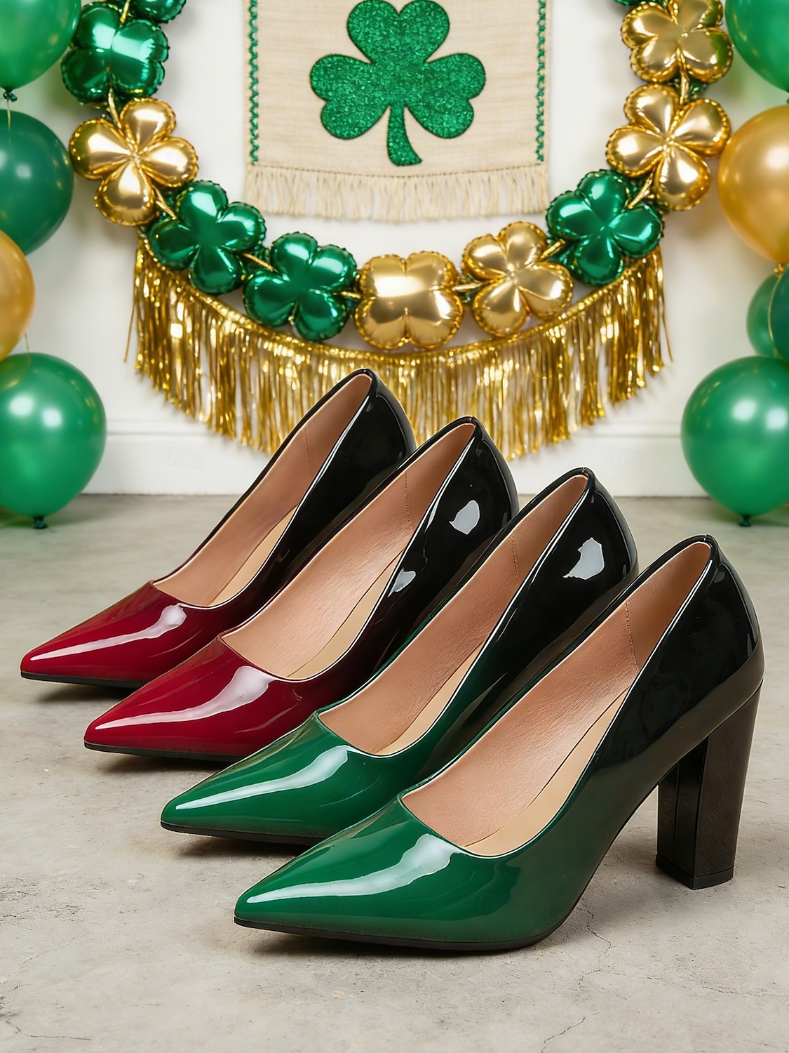décolleté da donna in vernice nera e verde sfumata – scarpe luccicanti con tacco alto e punta a punta per feste di San Patrizio ed eventi festivi &donne affascinanti del 2026 a $42.99 –P1